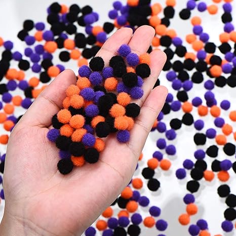 Fuzzy Pom Balls Fluffy Pom Balls for DIY Hobby Supplies Halloween Party Decorations (Black, Orange, Purple)