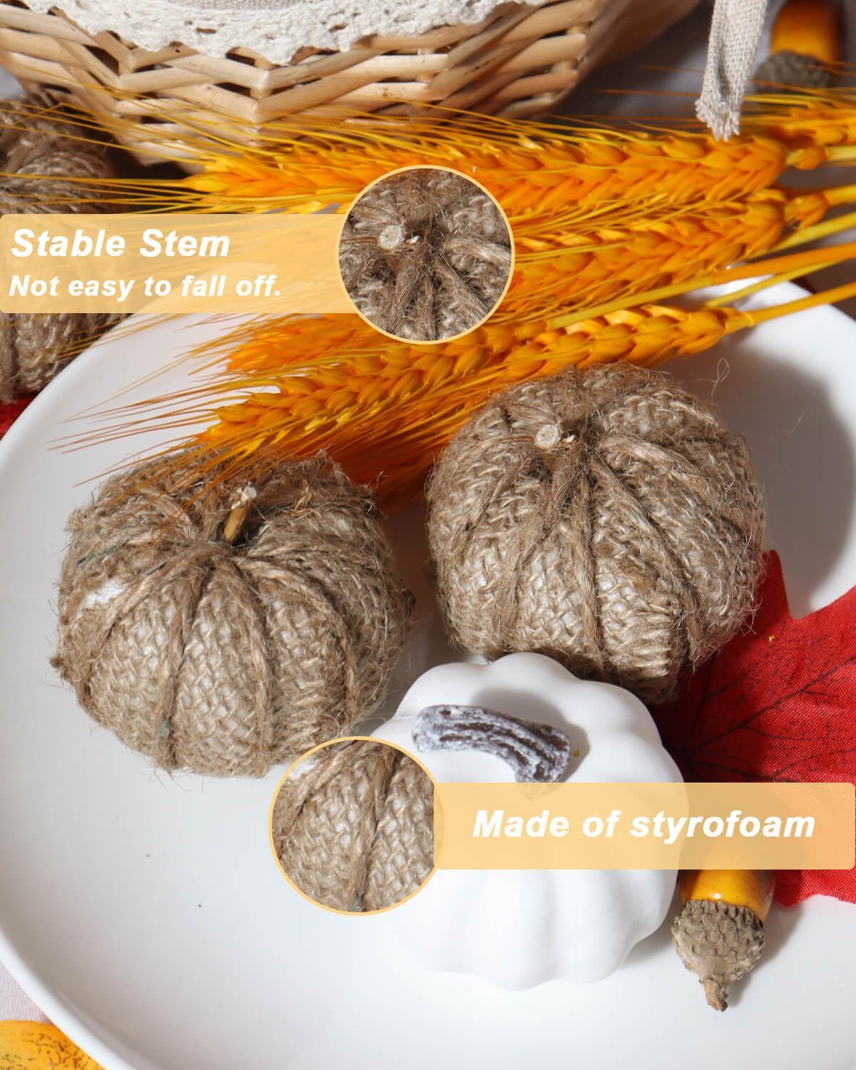 Size - 16PCS White Pumpkins and Burlap Pumpkins for Rustic Fall Decor, Fabric Pumpkins Perfect for Halloween Thanksgiving Decoration Fall Wedding