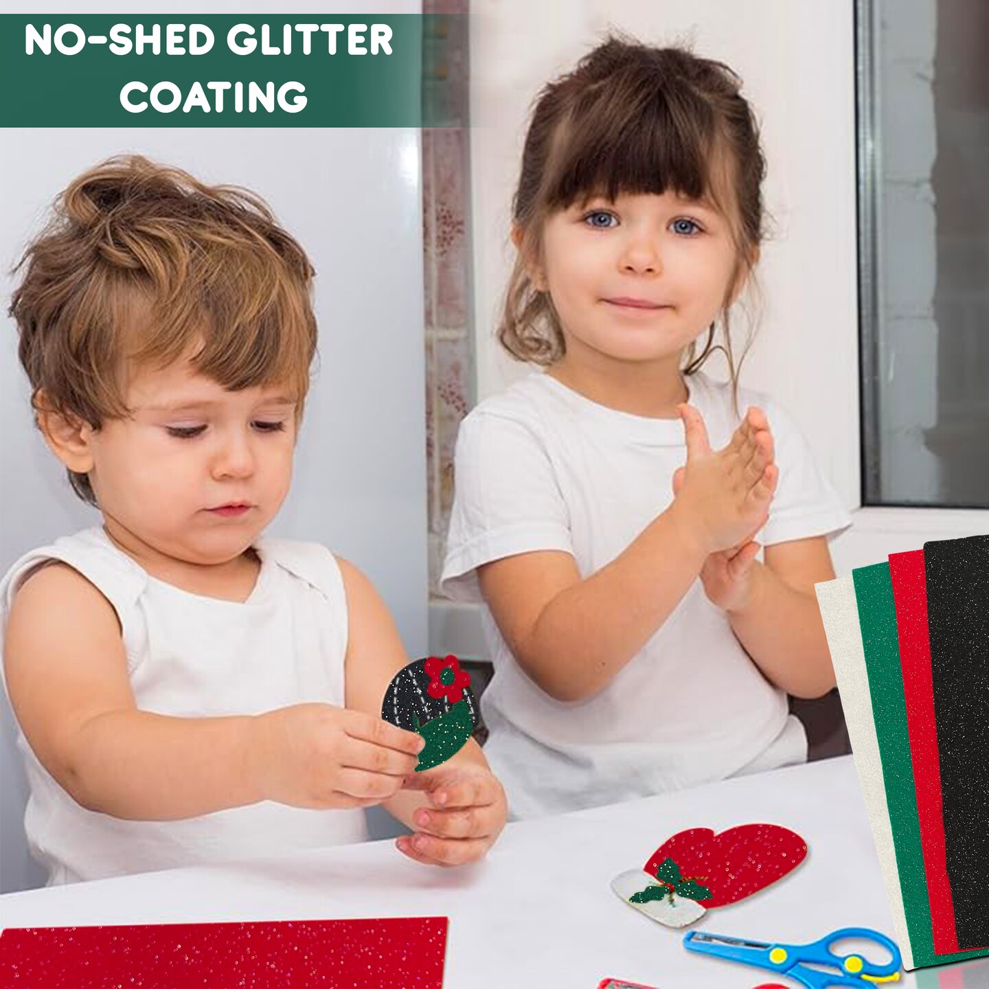 FabricLA Glitter Craft Felt | Acrylic Felt Sparkling Colors |DIY Projects &#x26; Creative Crafts | Available in Black, Red, Green, &#x26; White