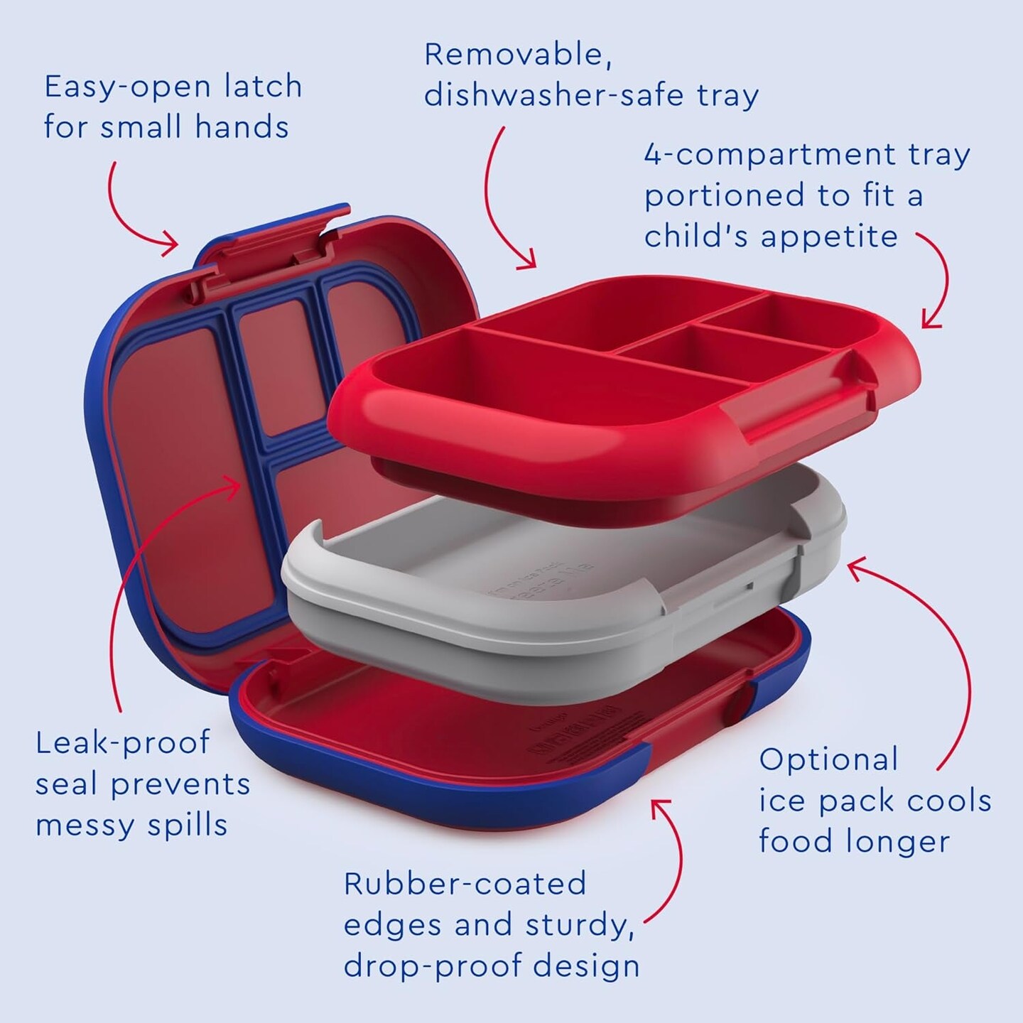 &#xAE; Kids Chill Leak-Proof Lunch Box - Included Reusable Ice Pack Keeps Food Cold; 4-Compartment Bento Lunch Container; Microwave &#x26; Dishwasher Safe; 2 Year Manufacturer Warranty (Gray)