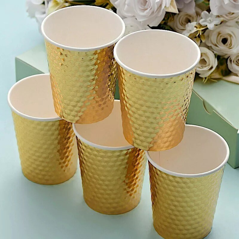 24 Gold 9 oz Metallic Honeycomb All Purpose Paper Cups Party Events Tableware