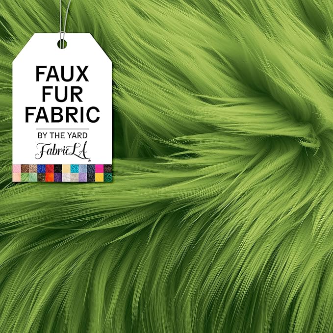 FabricLA | Shaggy Faux Fur | Fabric by The Yard | Craft Furry Fabric | Sewing, Apparel, Rugs, Pillows &#x26; More | Faux Fluffy Fabric | Apple Green