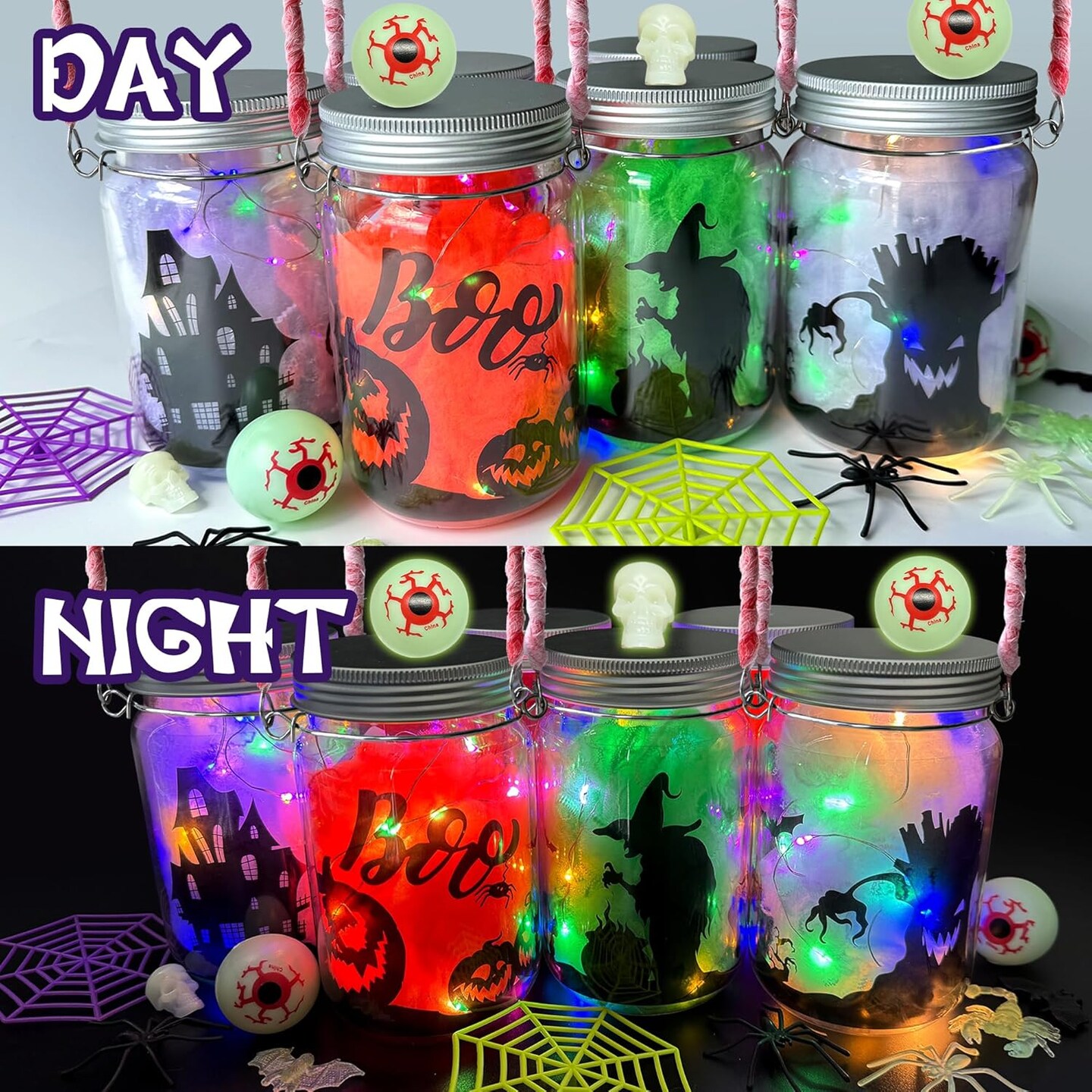 Halloween Crafts for Kids 6 Pack Mason Jar with Accessories