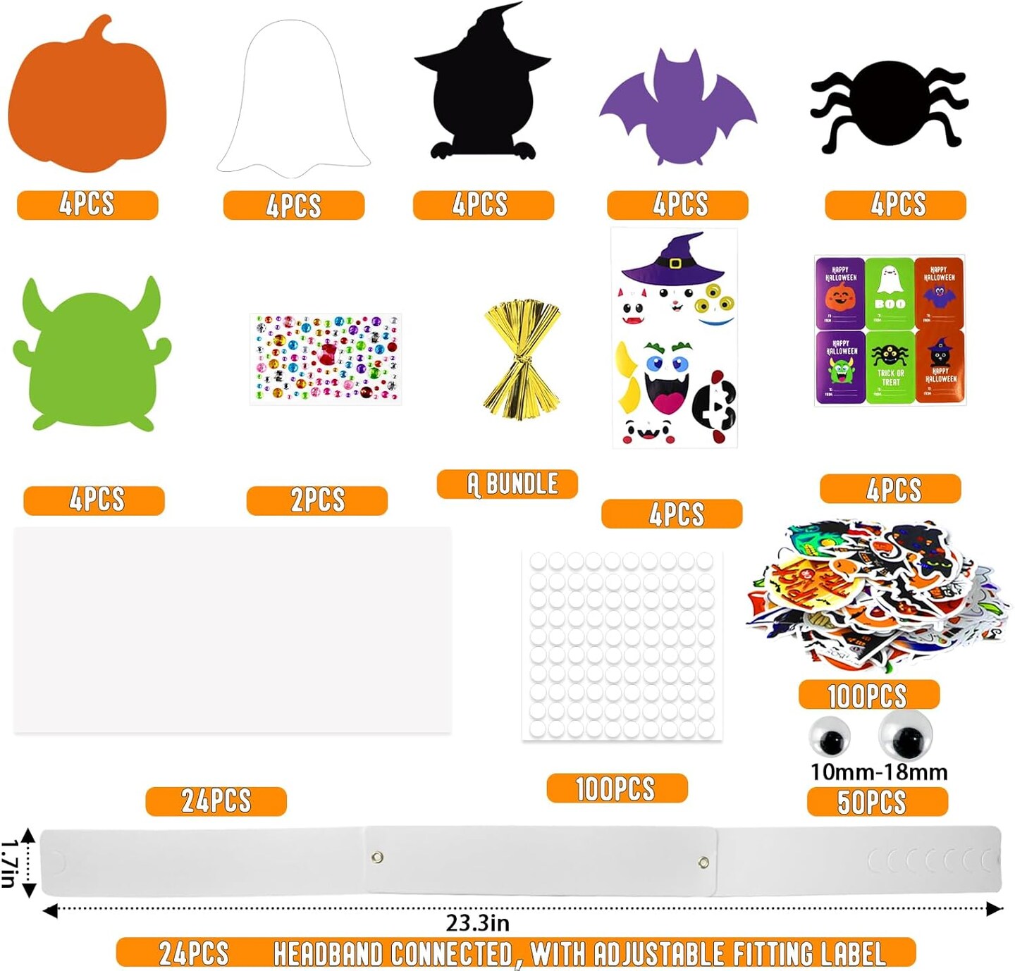 Crown Halloween Headbands Craft Kits Art Set, Pumpkins Ghost Monster Bat Spider Paper Hat with Halloween Foam Stickers for Classroom Activities Party Favors