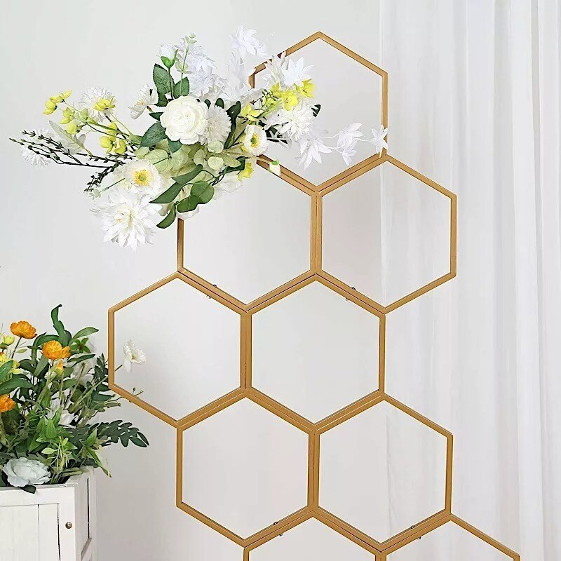 6 ft Gold Honeycomb Metal Floral Display Frame Wedding Arch Backdrop Stand Party