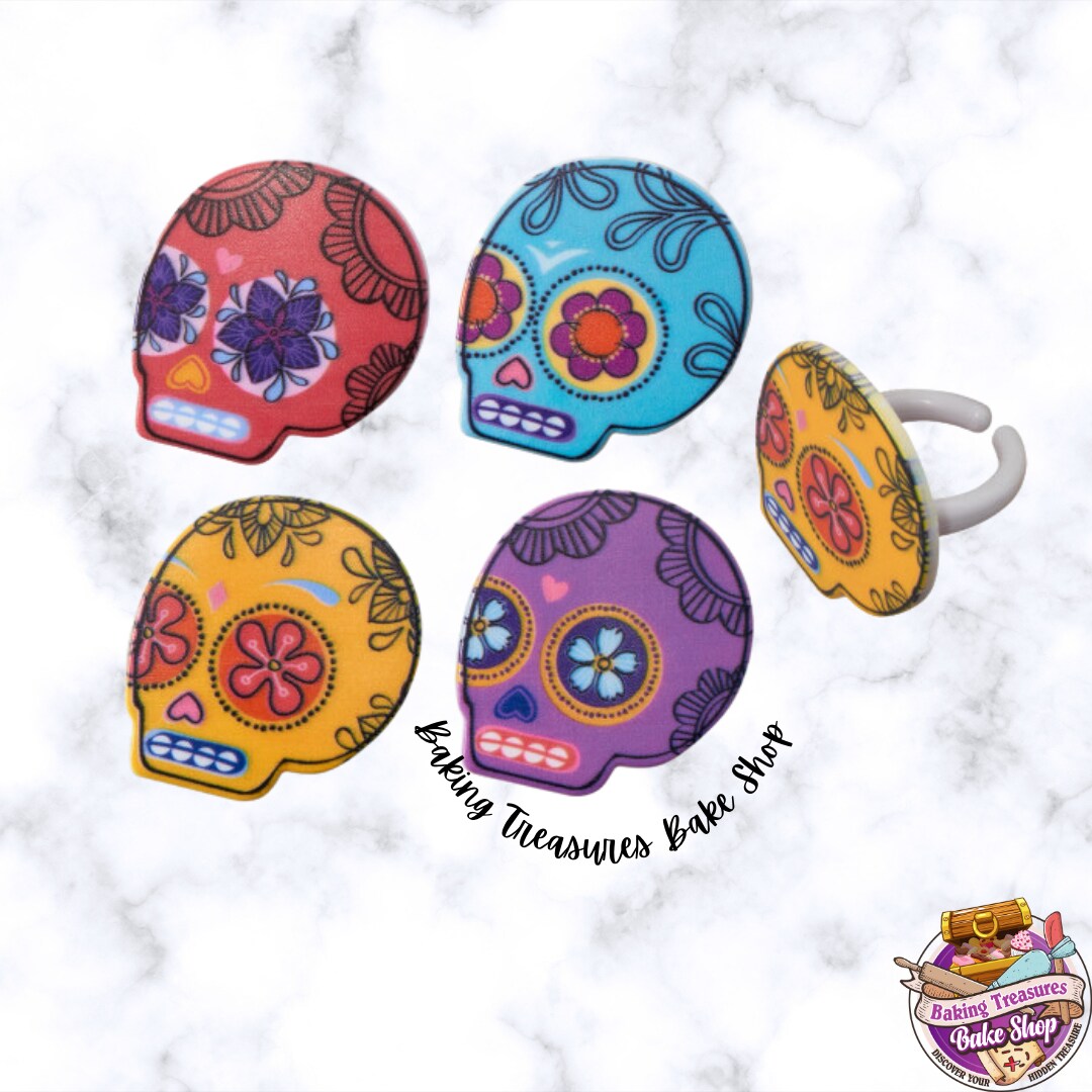 Calaveras Dia de los Muertos &#x22;Day of the Dead Skulls&#x22; Ring Toppers