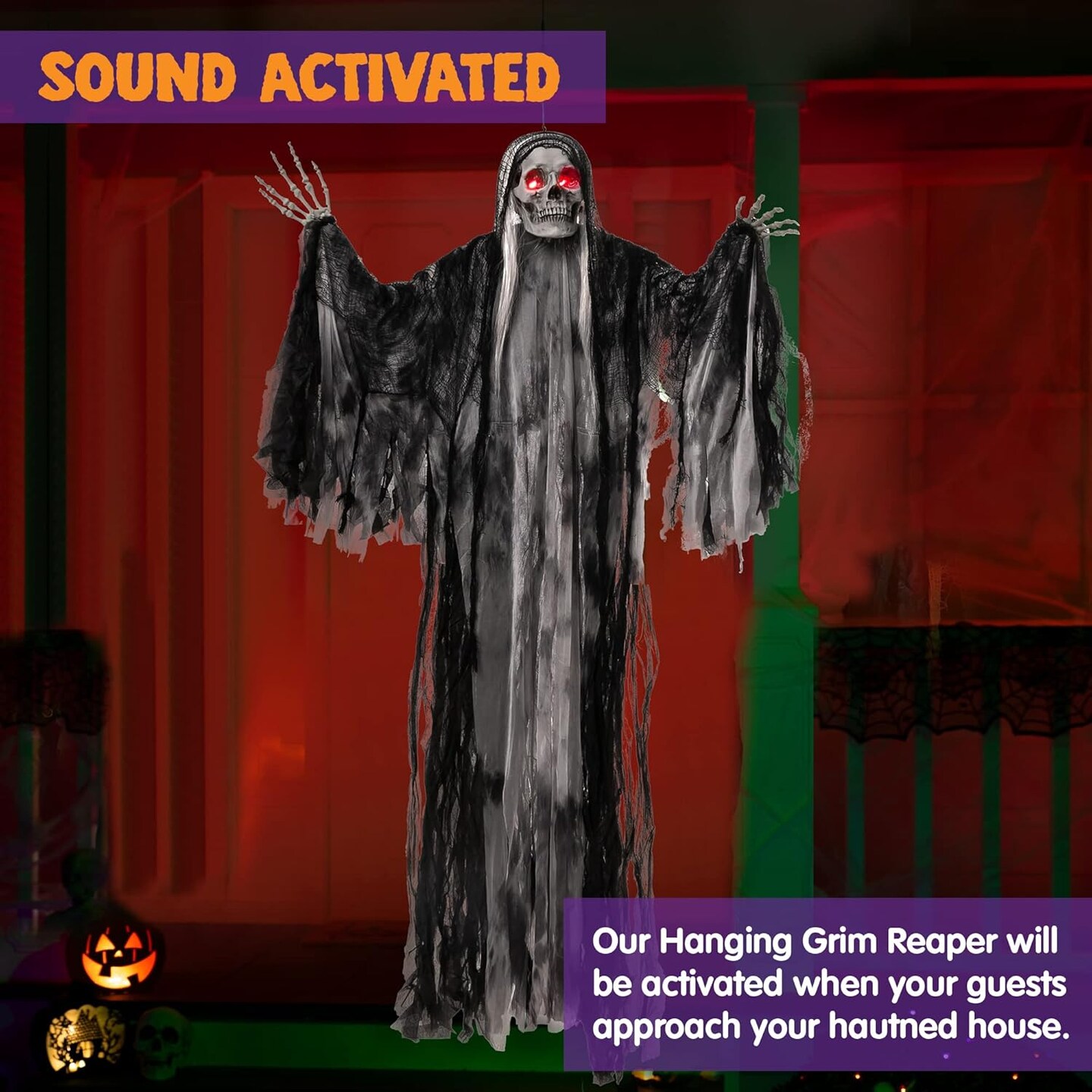 Halloween Animated Hanging Grim Reaper Decorations with Glowing Eyes ...