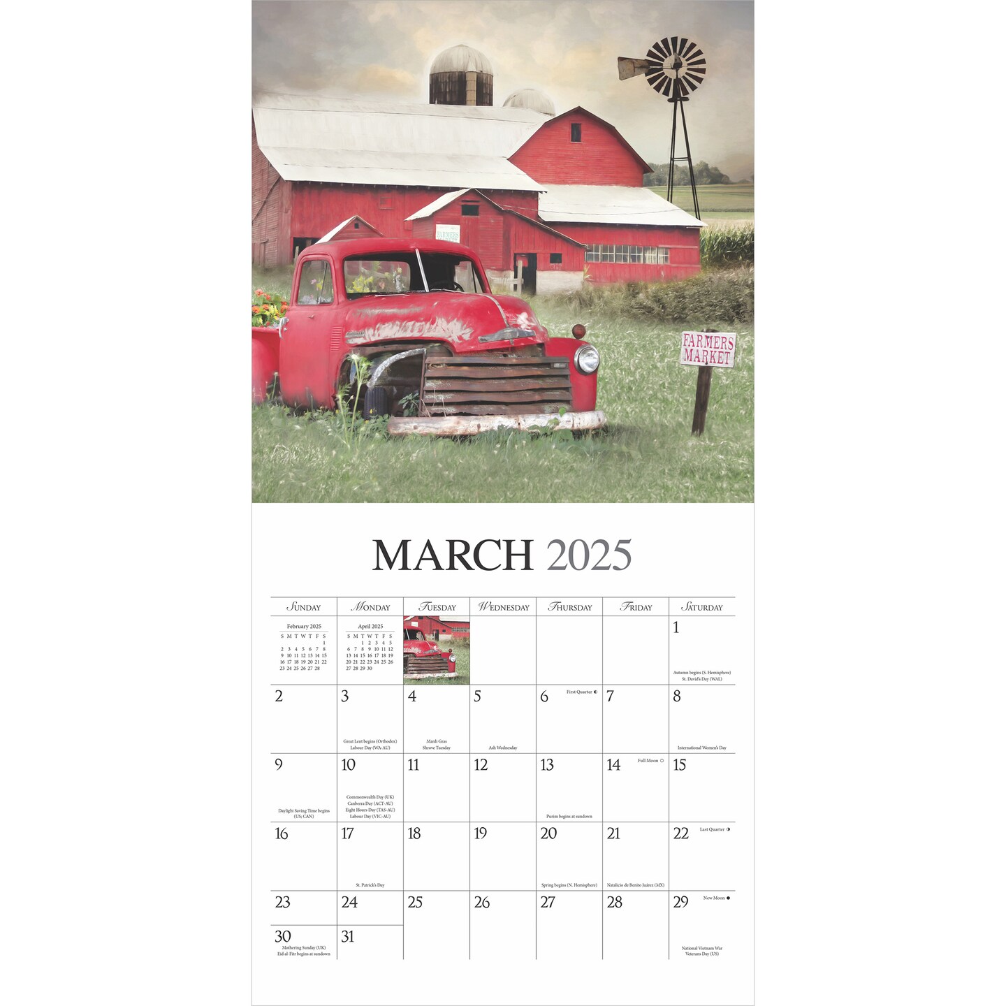 Beckoning Barns | 2025 12 x 24 Inch Monthly Square Wall Calendar | Featuring the Artwork of Lori Deiter | Plastic-Free | Hopper Studios | Rural Country Art