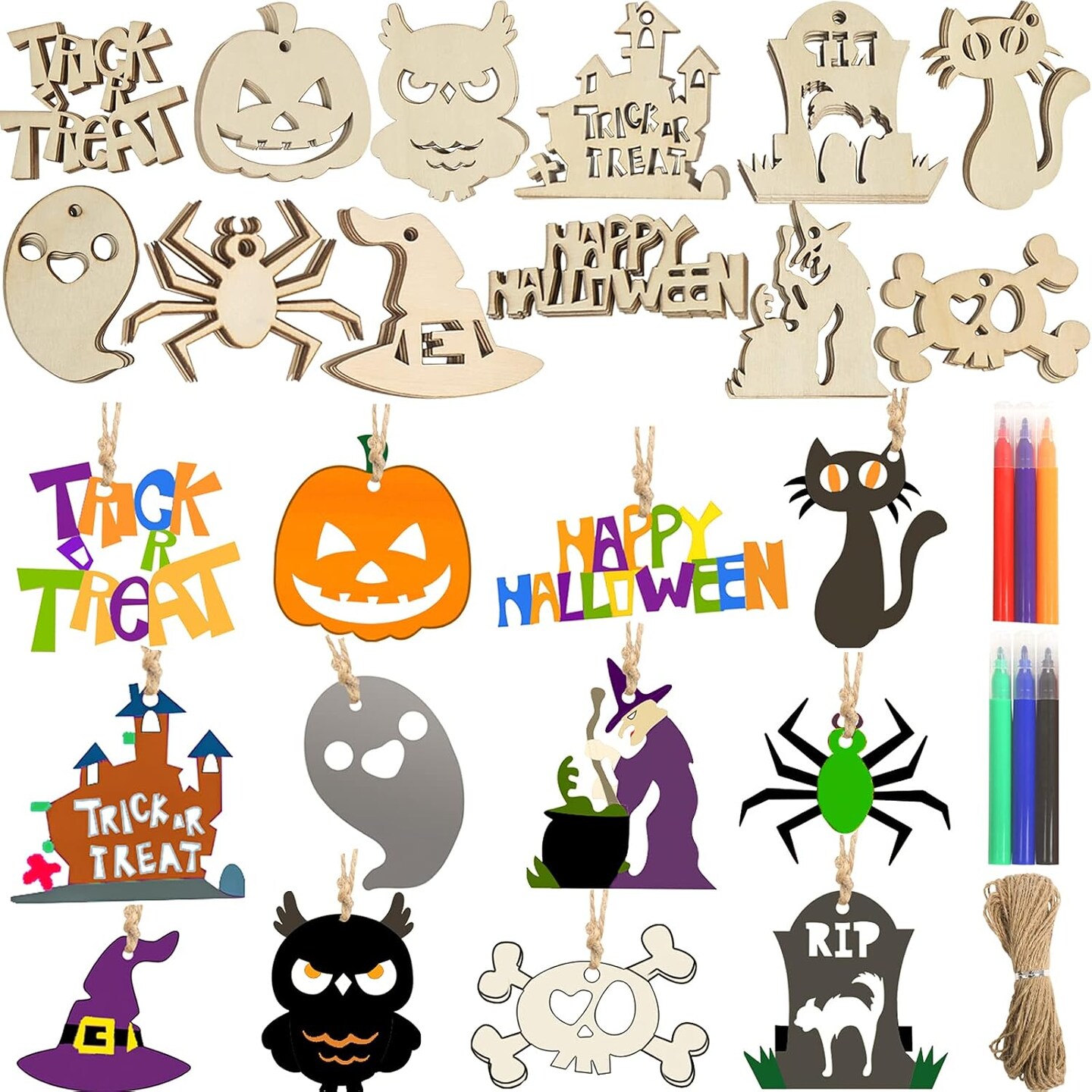 60Pcs Halloween Wooden Slices Cutouts