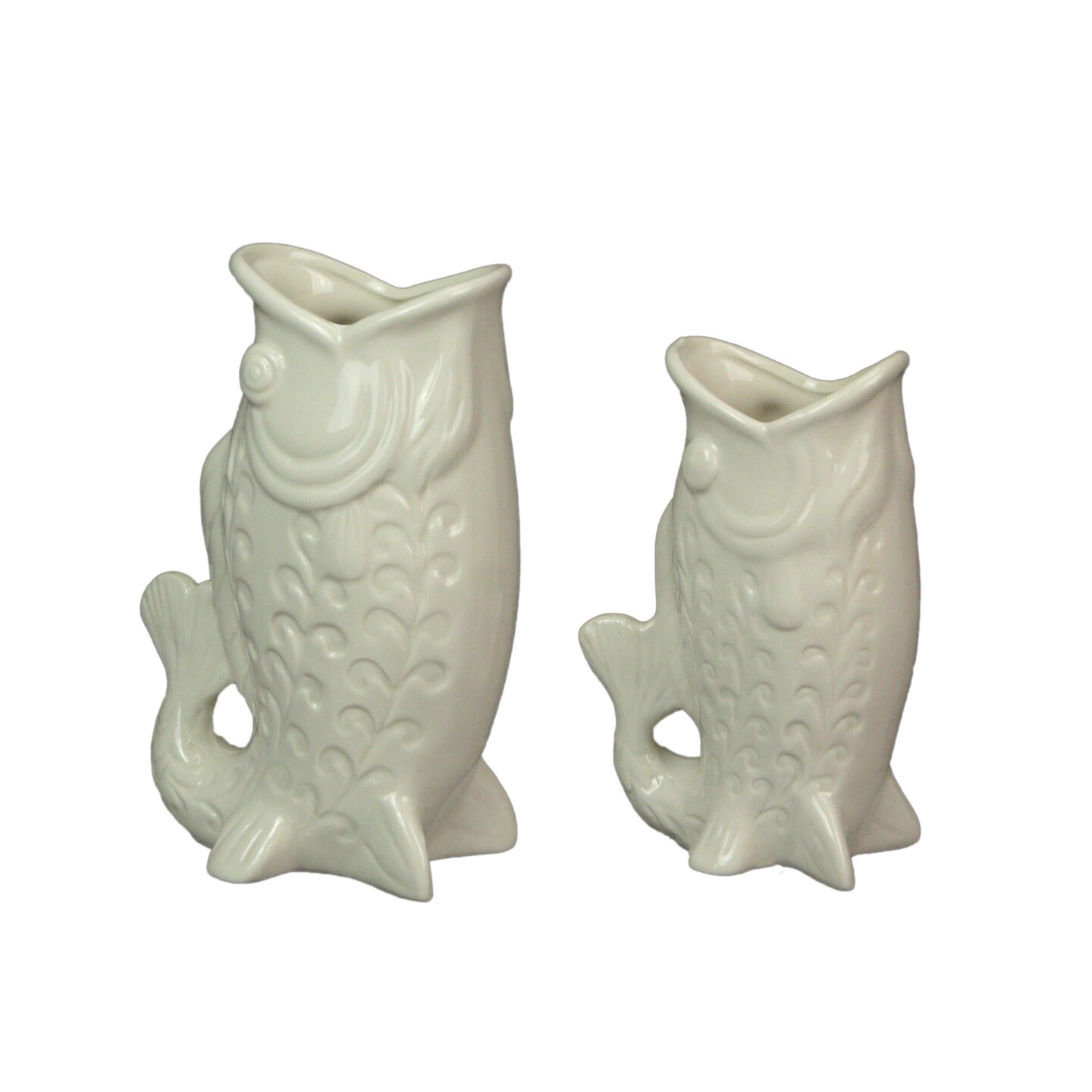 Set of 2 White Fish Vases &#x2013; Ocean-Inspired Porcelain Decor for Fresh Flowers