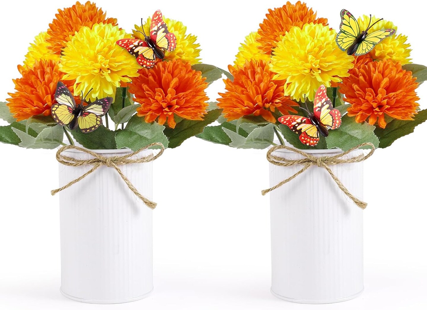 2 Pack Artificial Marigold Flowers Mason Jar Table Centerpiece, 12 Inch Marigold Flower Heads Bouquet for Day of The Dead Halloween Dia De Los Muertos Home Decor Table Centerpieces Bouquet Arrangement