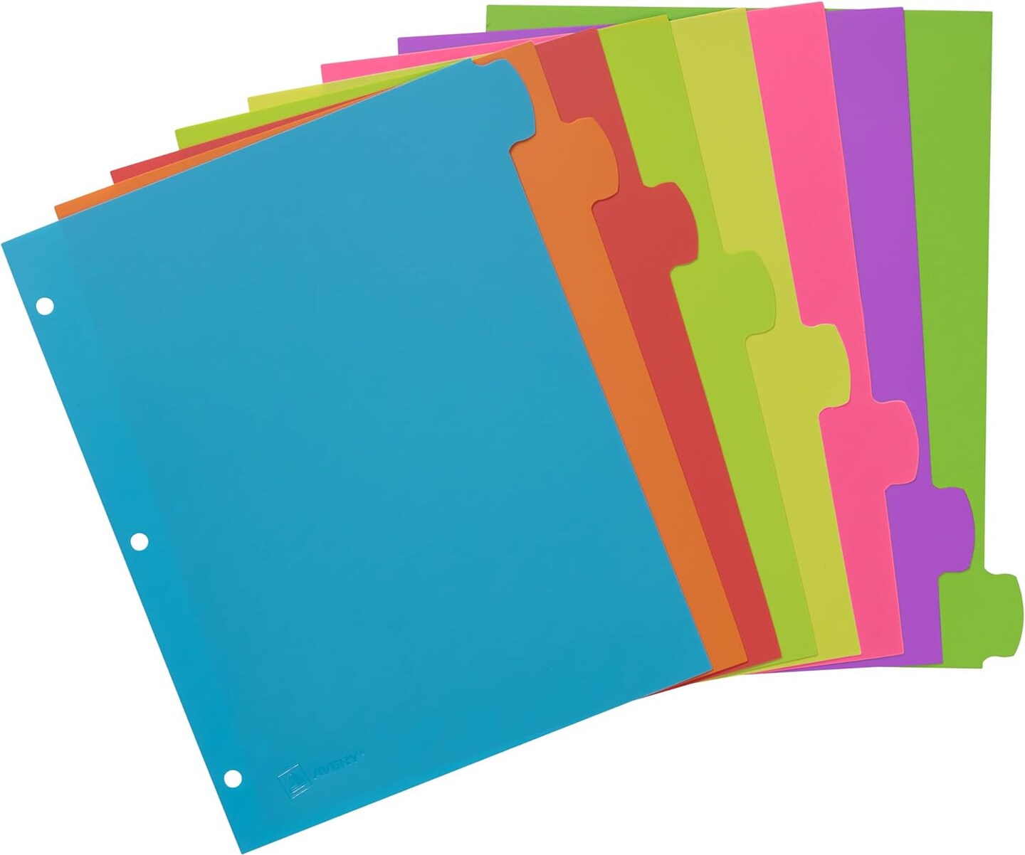 Binder Tabs - 3 Ring Binder Dividers with Tabs - Write &#x26; Erase Durable - Plastic Dividers - 8-Tab Set - 8 Assorted Colors - Big Tab Dividers for 3 Ring Binder