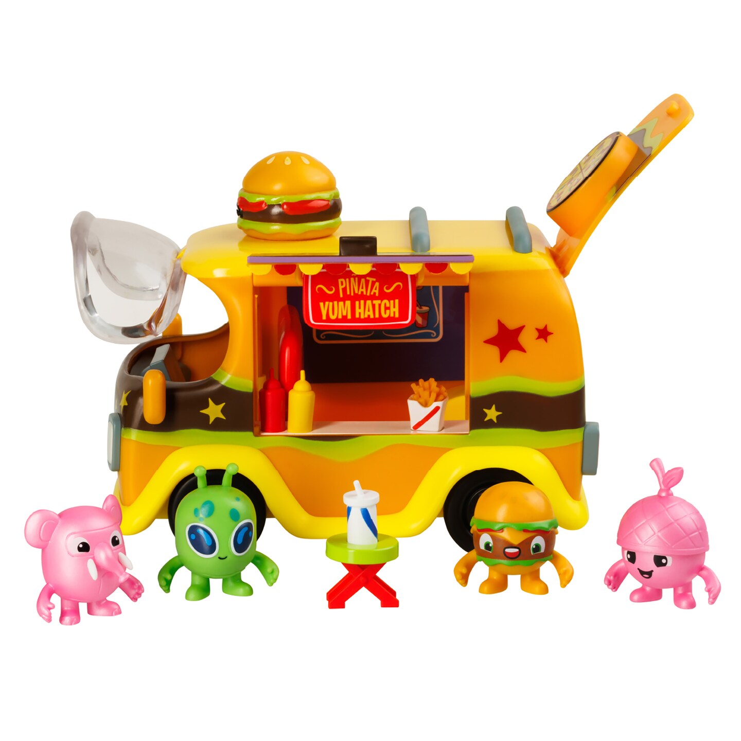 Pinata Smashlings: Yum Yum Truck Playset - Kids Food Themed Bus Toy, Contains 4 Exclusive Smashlings &#x26; 3 Foodie Accessories