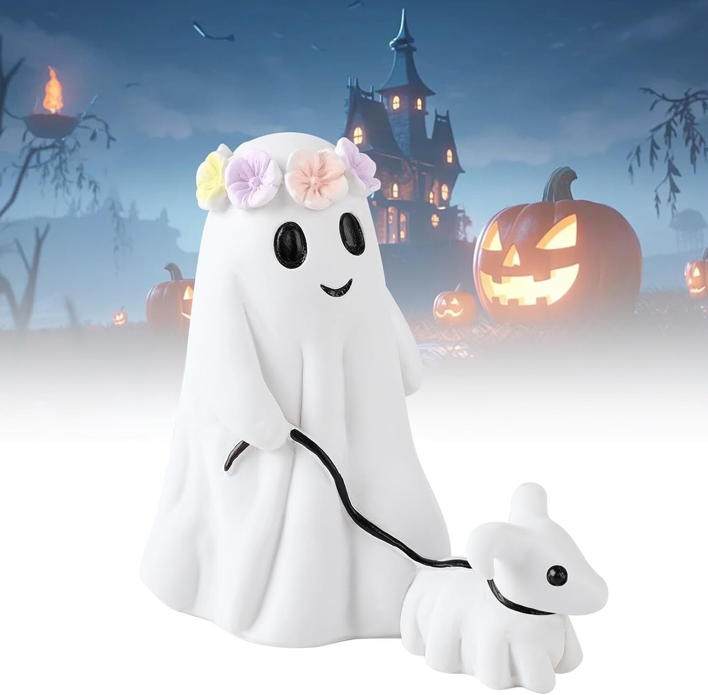 Norhogo Ghost Walking Dog Standbeeld – Halloween Decoratie, 25 Cm, Hars, Voor Huis En Tuin