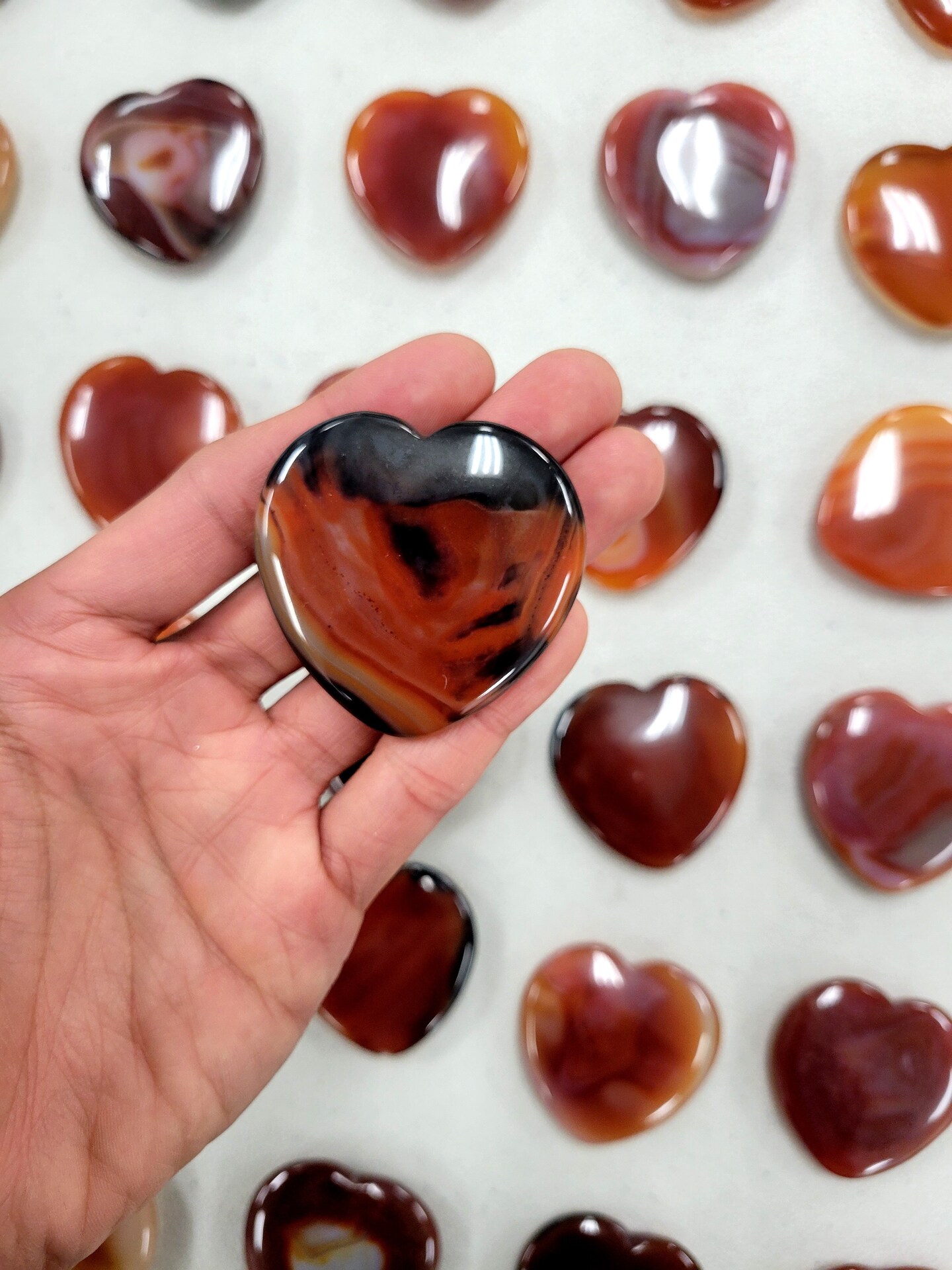 Carnelian Crystal Heart Palm Stones