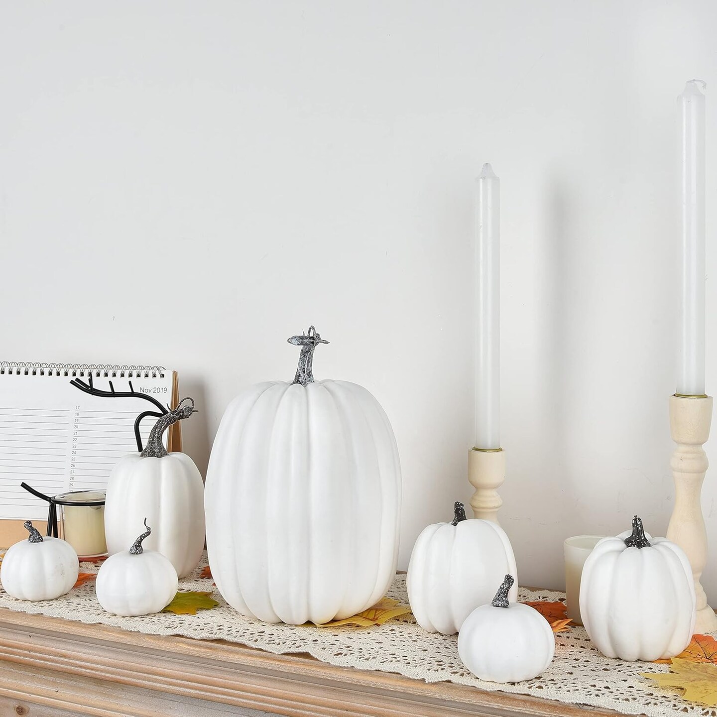 7Pcs Thanksgiving Artificial White Pumpkin Home Decoration Sets, Artificial Vegetables Pumpkin for Fall Halloween Home Decor