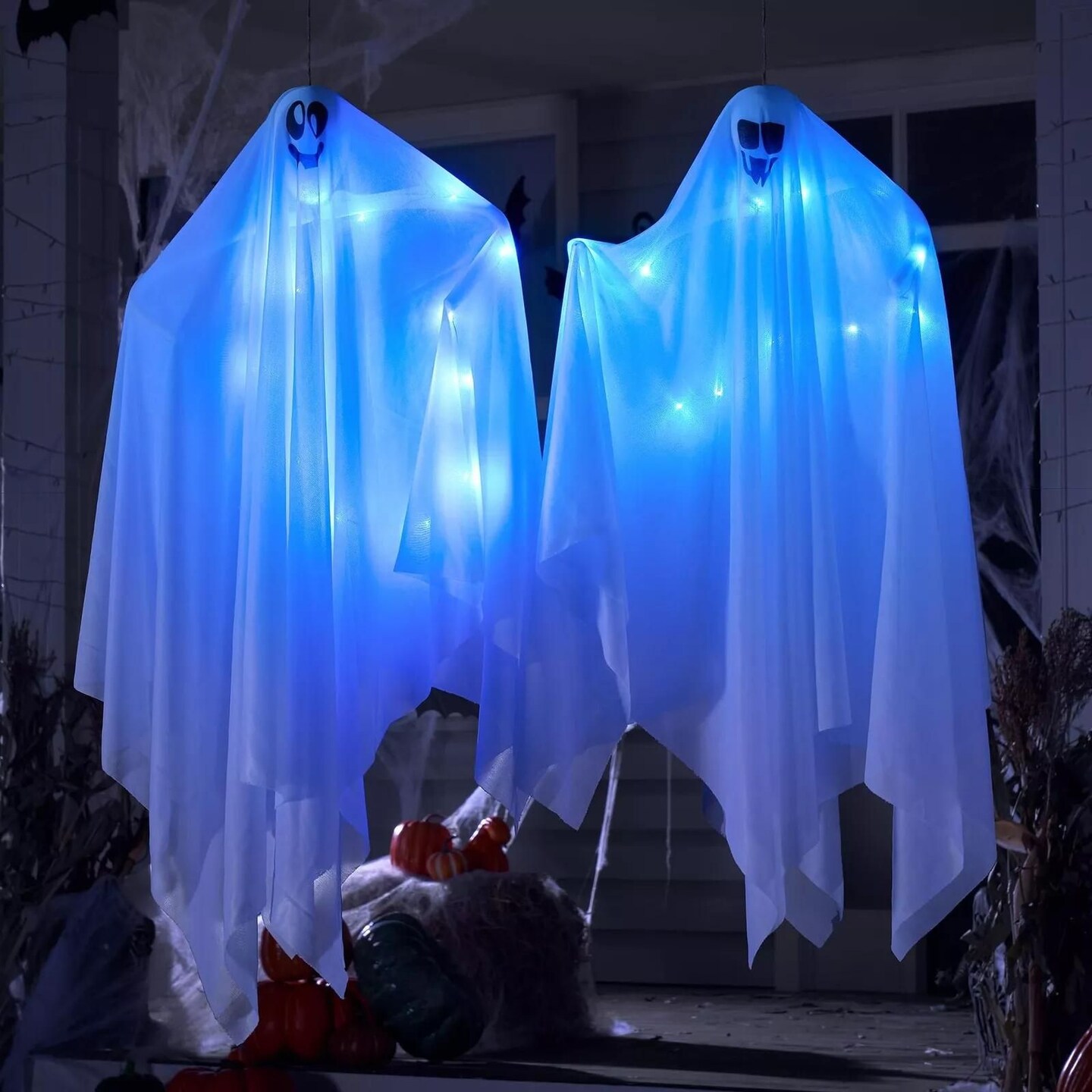 Kitcheniva 35.4&#x22; Light Up White Hanging Ghost With Blue LED Lights 2 Pcs