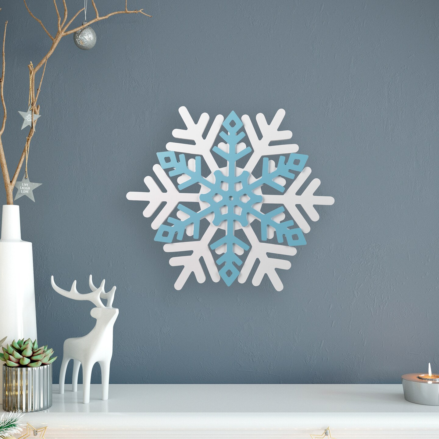 Northlight Snowflake Wooden Christmas Wall Decoration - 11.75&#x22; - White and Blue