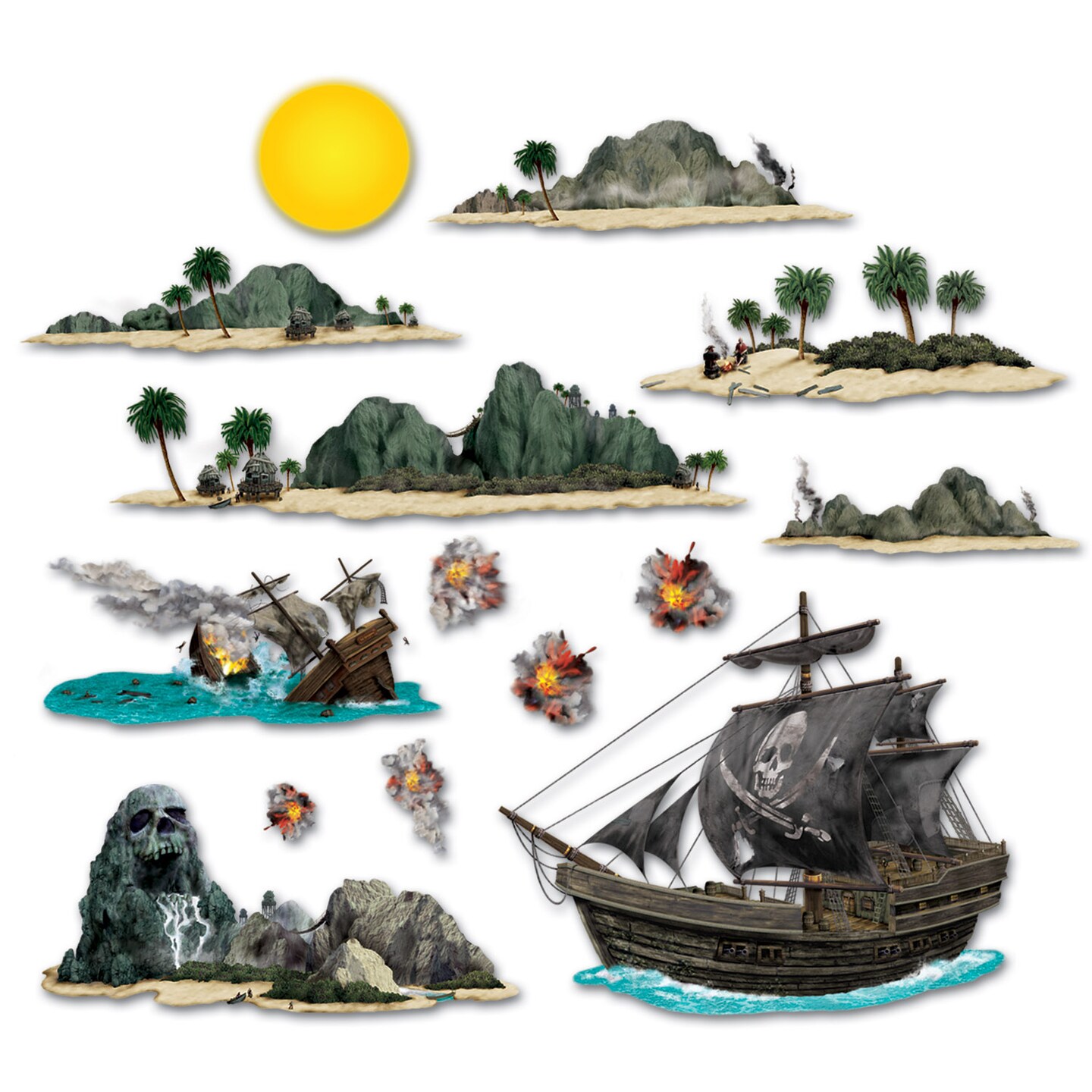 Beistle 3½in.-3Feet 5½in. Pirate Ship & Island Props - 12 Pack