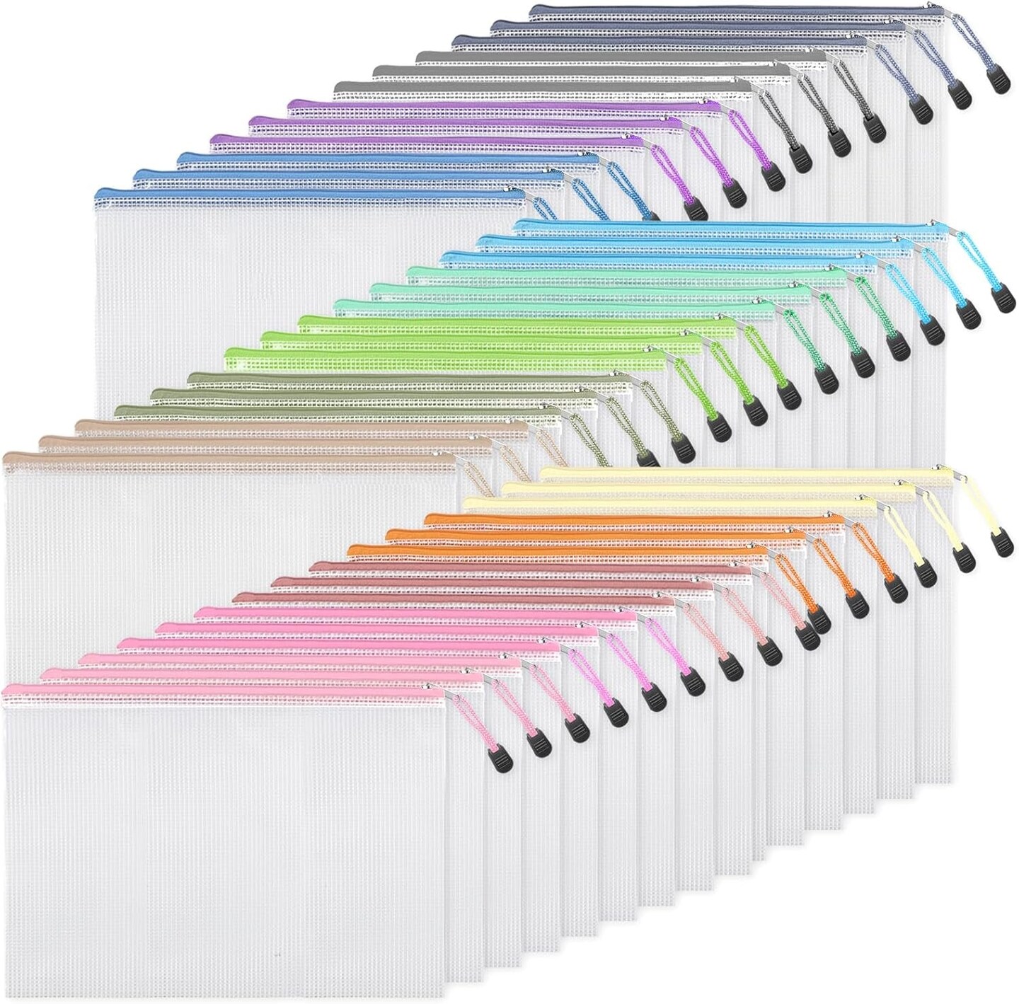42Pcs Zipper Bags Mesh Bags with Zipper 9.5X13.5 Inches Mesh Zipper Pouch 14 Colors Durable Pouches for Organization Storage, Letter Size/A4 Size, for Travel Organize and Office Supplies