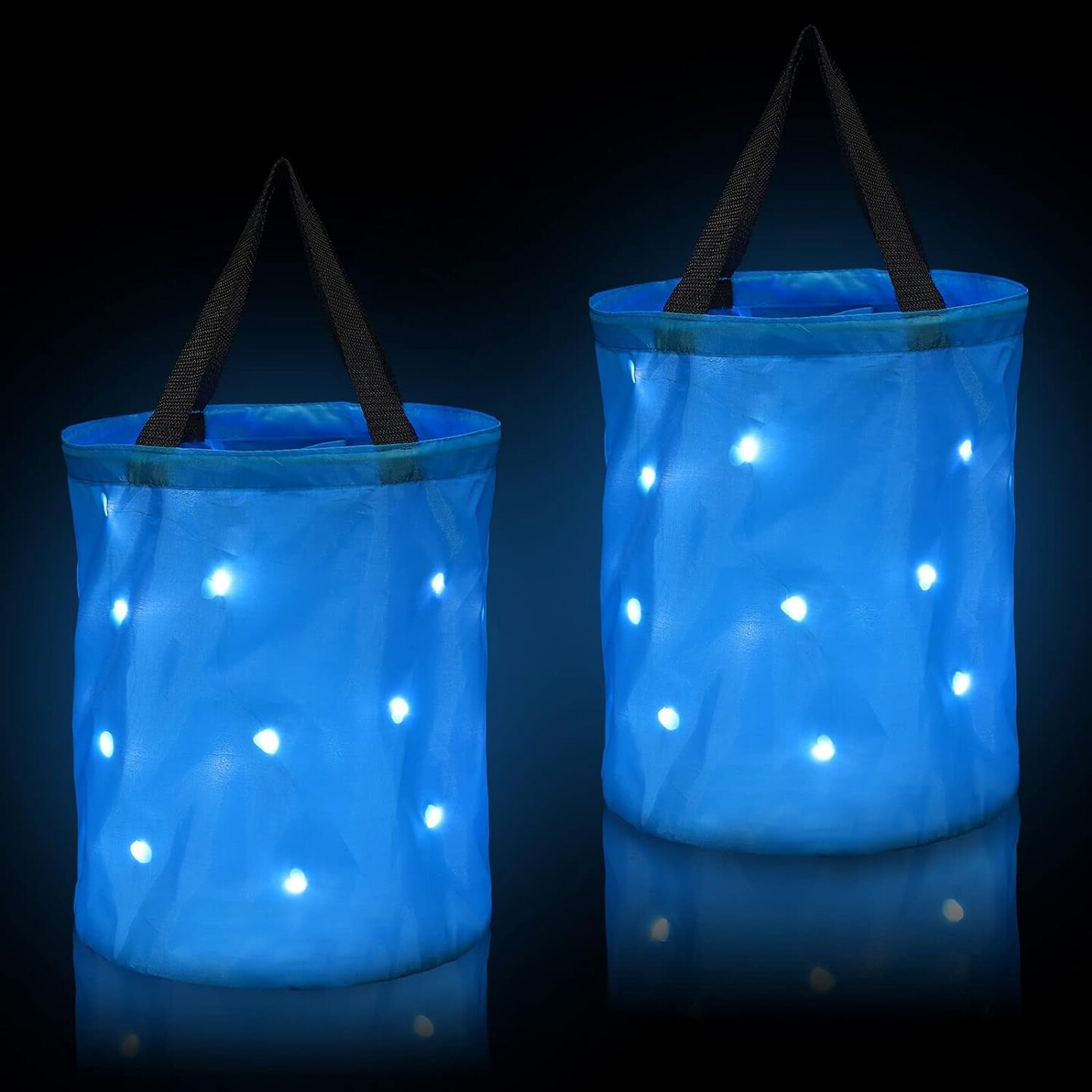 2 Pieces LED Light Halloween Candy Bags Light up Halloween Bucket Trick or Treat Bags Light up Candy Bags Multipurpose Reusable Goody Bucket for Halloween Supplies Favors(Blue)
