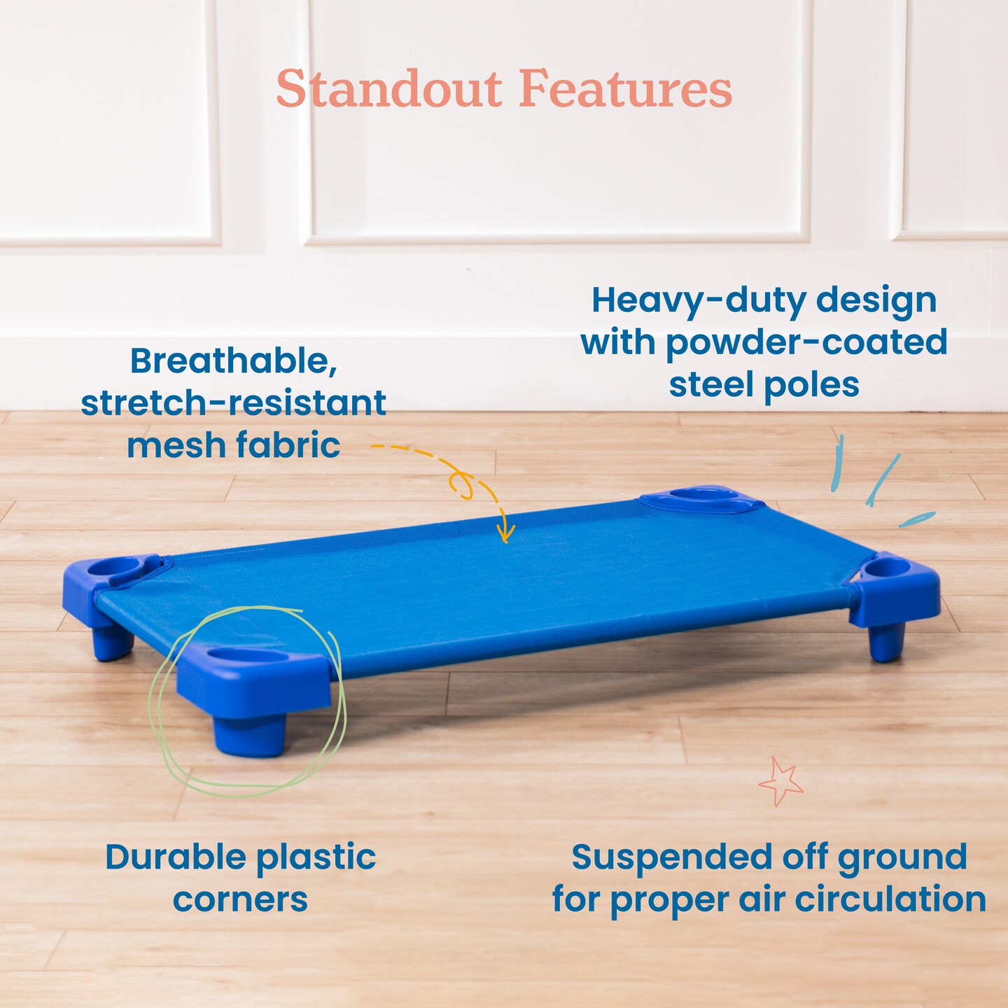 Stackable Kiddie Cot, Toddler Size, Ready-to-Assemble - Blue