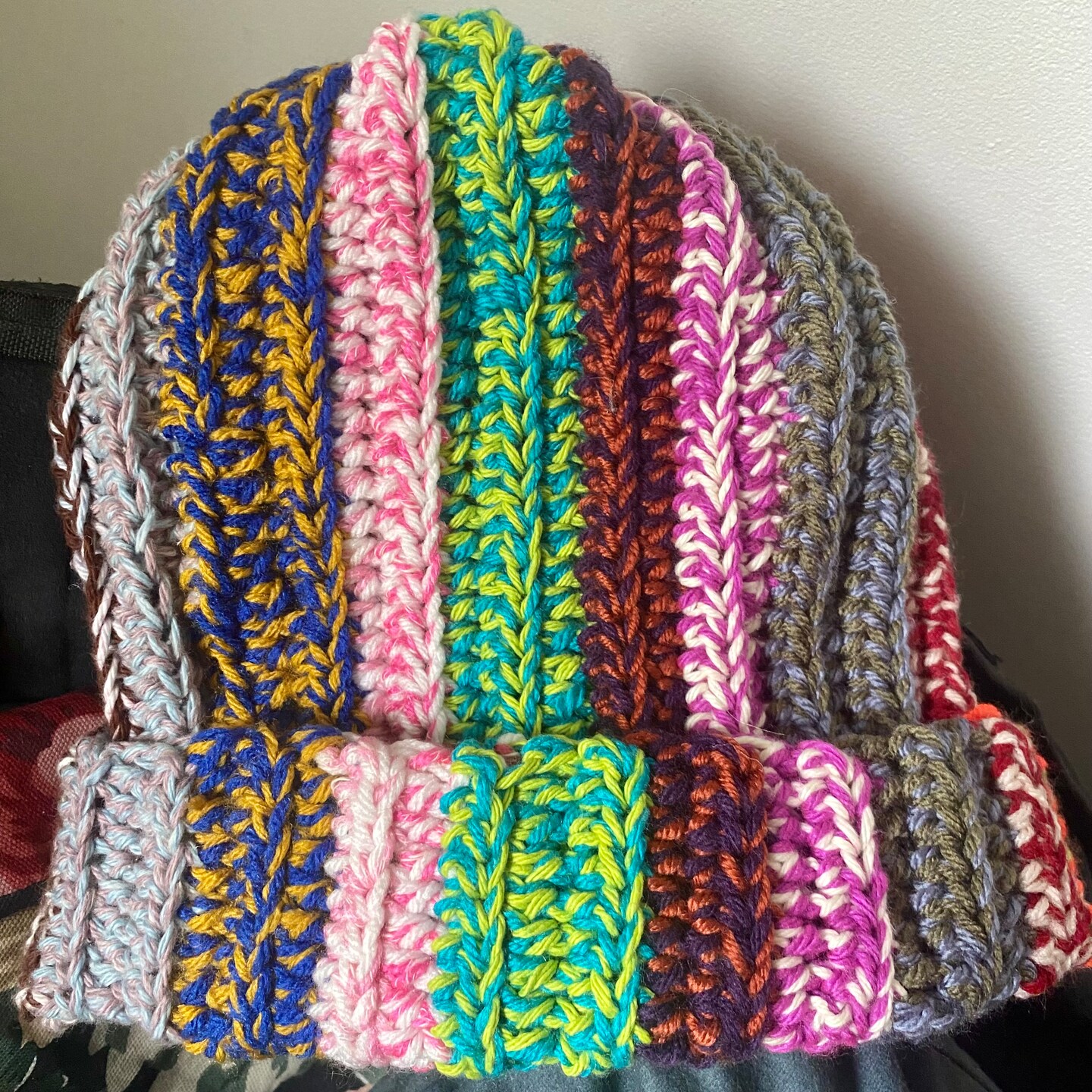 Handmade Crochet Colorful Scrap Yarn Beanie | MakerPlace by