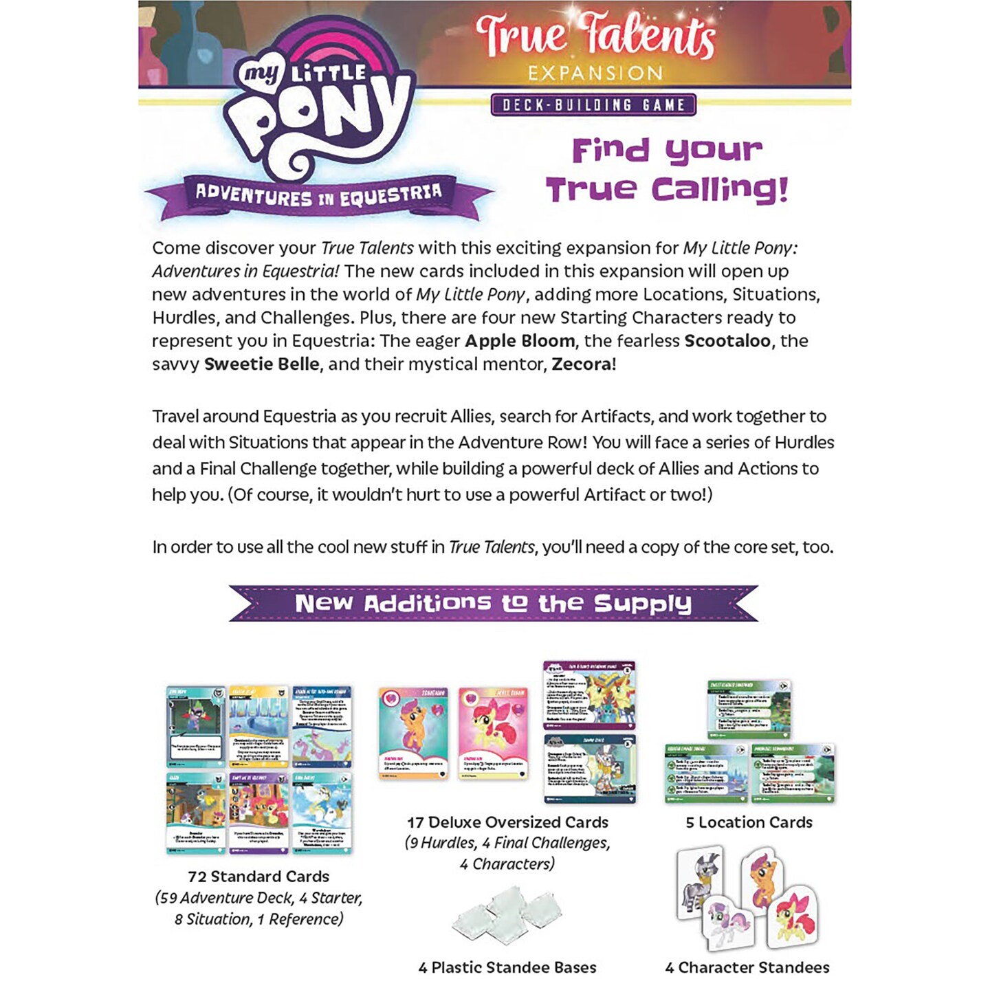 My Little Pony: Adventures In Equestria Deck-Building Game True Talents Expansion - New Characters / Cards/ Challenges &#x26; More, Renegade Game Studios, Ages 14+, 1-4 Players, 45-90 Min