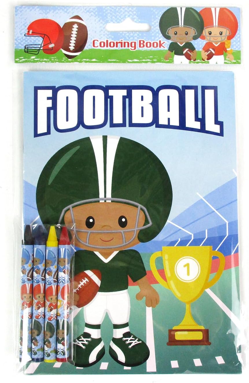TINYMILLS Football Coloring Book Set with 12 Coloring Books and 48 Crayons Football Birthday Party Supplies Favor Bag Filler Carnival Prizes Rewards Team Party