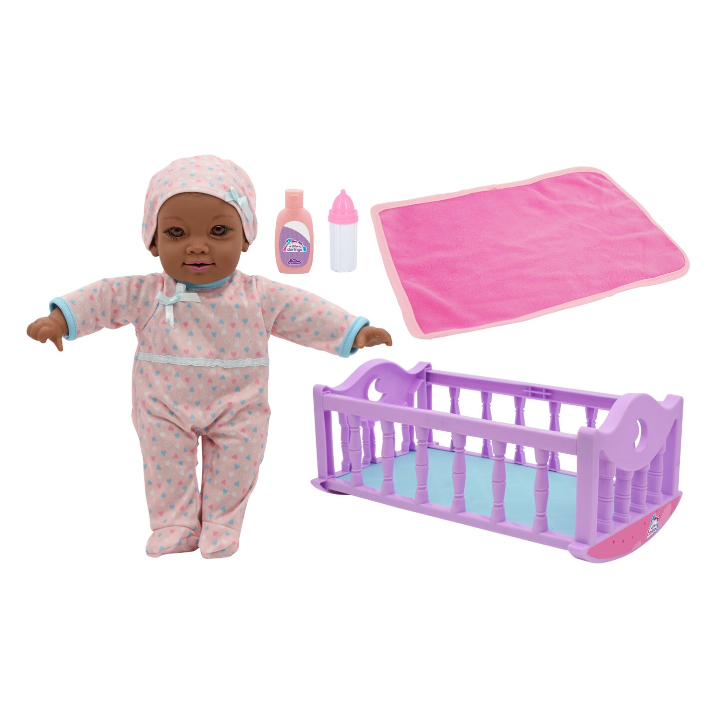 Little Darlings 12&#x22; Crib Time Fun AA - Talking Baby Doll With Crib &#x26; Accessories, Purple &#x26; Pink, Ages 2+
