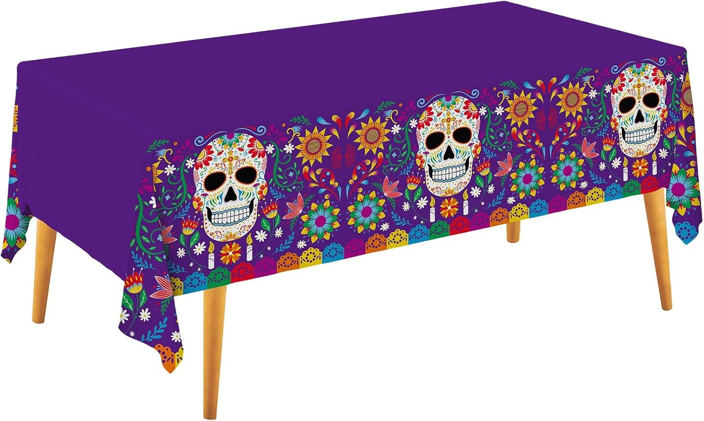 Sugar Skull Table Cover for Dia De Los Muertos Party Decoration 54 X 108 inch 3 Pack for Day of The Dead Party