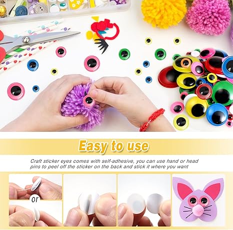 Sticker Eyes 6mm to 35mm Assorted Colors Round Plastic Crafts Eyes for DIY Arts Crafts Scrapbooking
