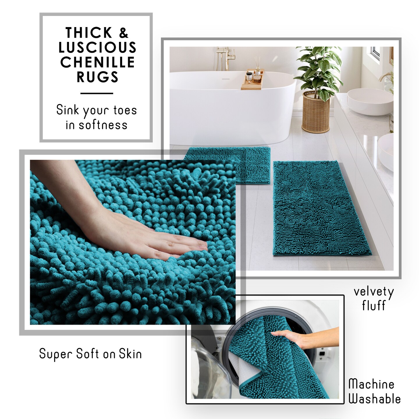 Clara Clark Shower Caddy & Bathroom Accessories Set with Bath Rugs