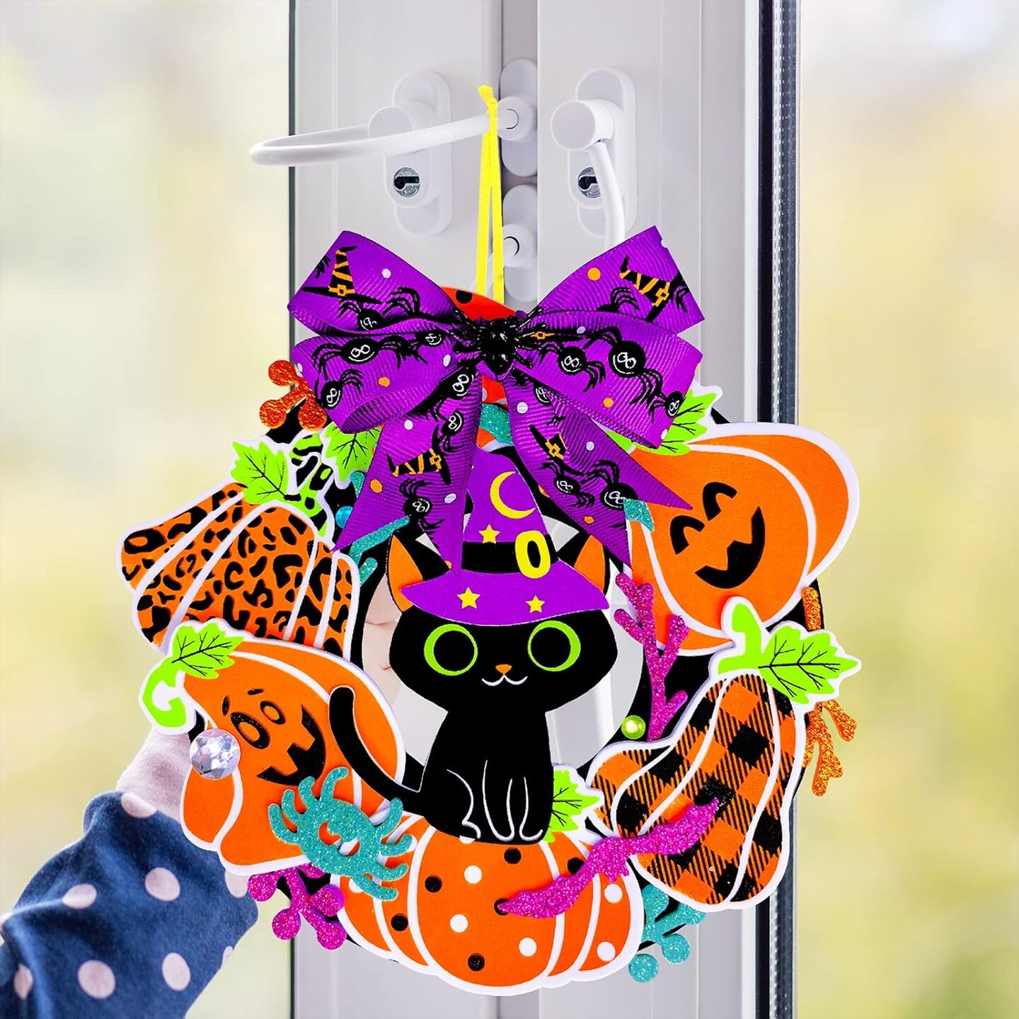 DIY Halloween Wreath Decorations Art Sets Pumpkin Monster Candy Corn Spider Bat Arts and Crafts Halloween Foam Stickers for Kids Classroom Activities