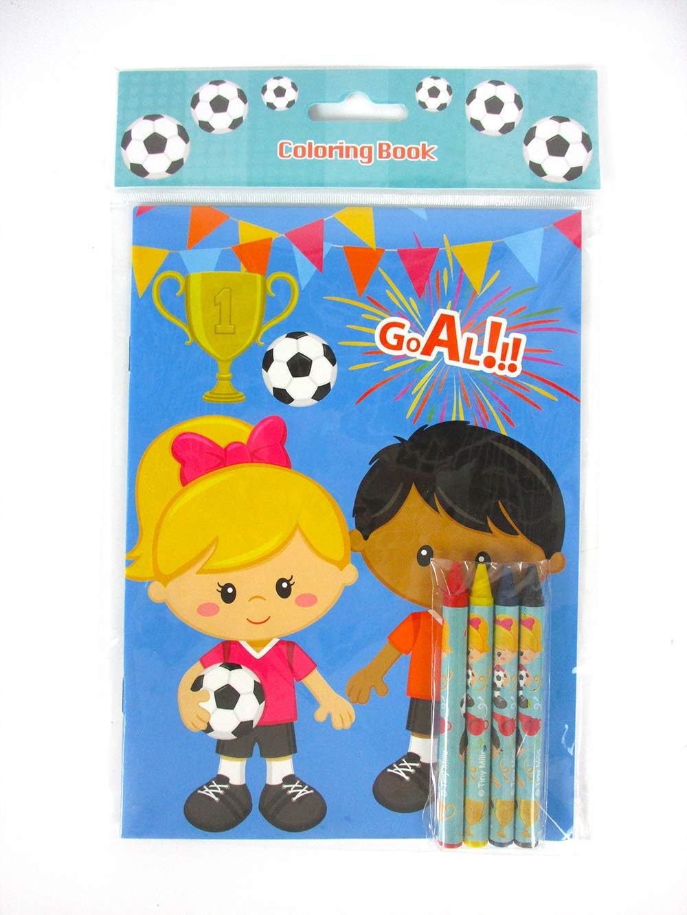 TINYMILLS Soccer Coloring Books for Kids with 12 Coloring books and 48 Crayons, Fun Team Birthday Party Favors, Goodie Bag Stuffers, Prizes, Favor Bag Filler, Team Party Prizes