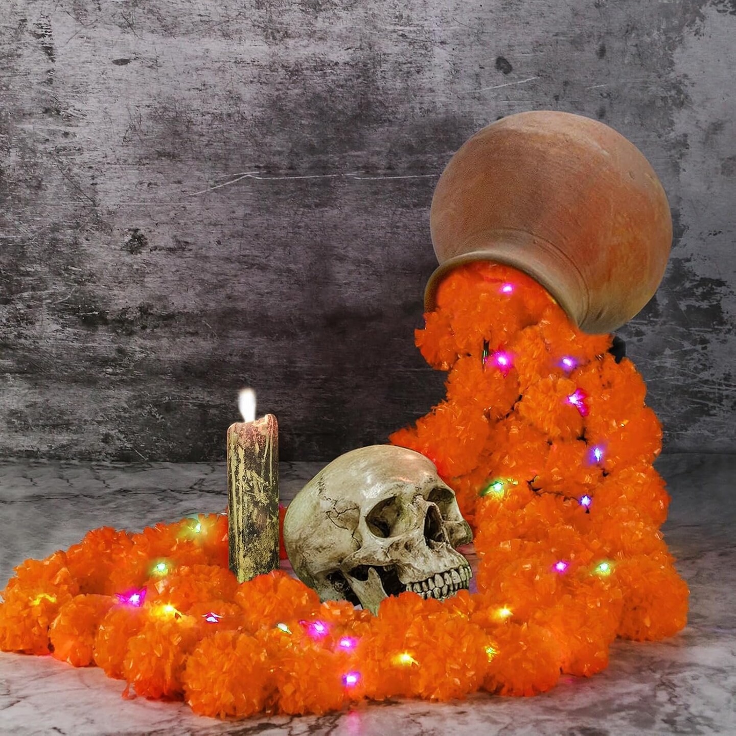 5 Pcs Marigold Flower Garland with Light for Indian Decor