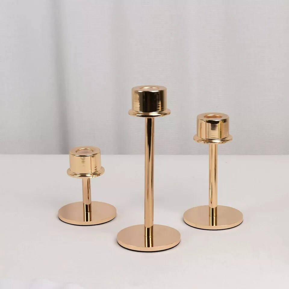 3 Gold Metal Taper Candlestick Holders Wedding Party Events Decorations Supplies