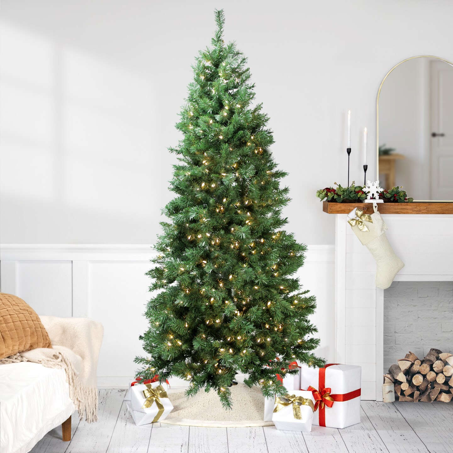 Northlight 7' Pre-Lit Slim Glacier Pine Artificial Christmas Tree - Multicolor LED Lights