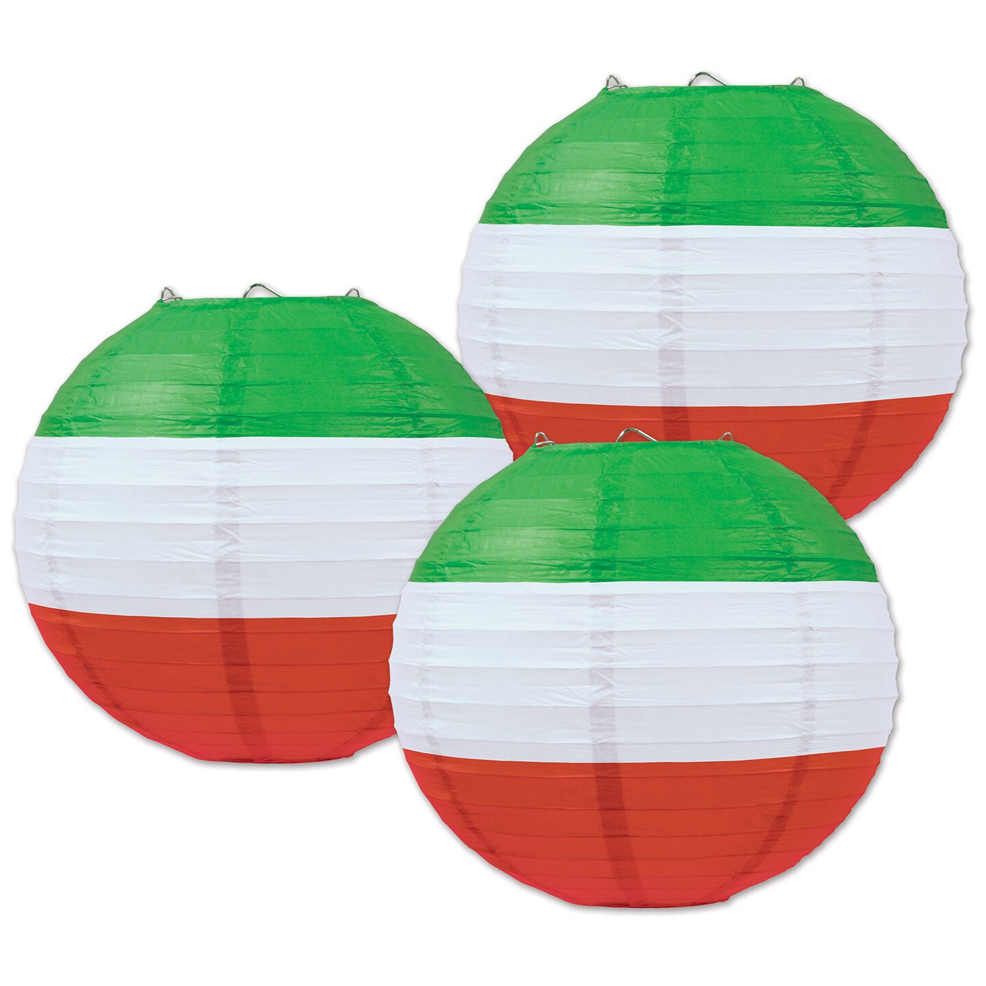 Beistle 9&#xBD;in. Red, White &#x26; Green Paper Lanterns - 6 Pack