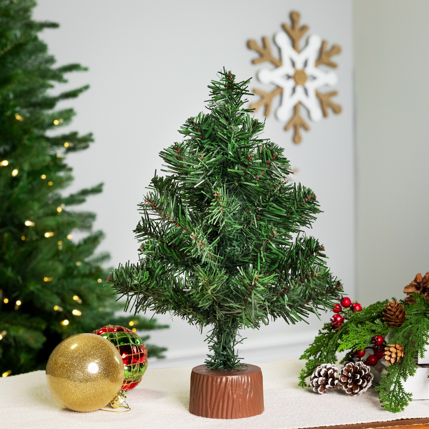 Northlight Mini Canadian Pine Artificial Christmas Tree with Faux Wood Base - 12&#x22; - Unlit