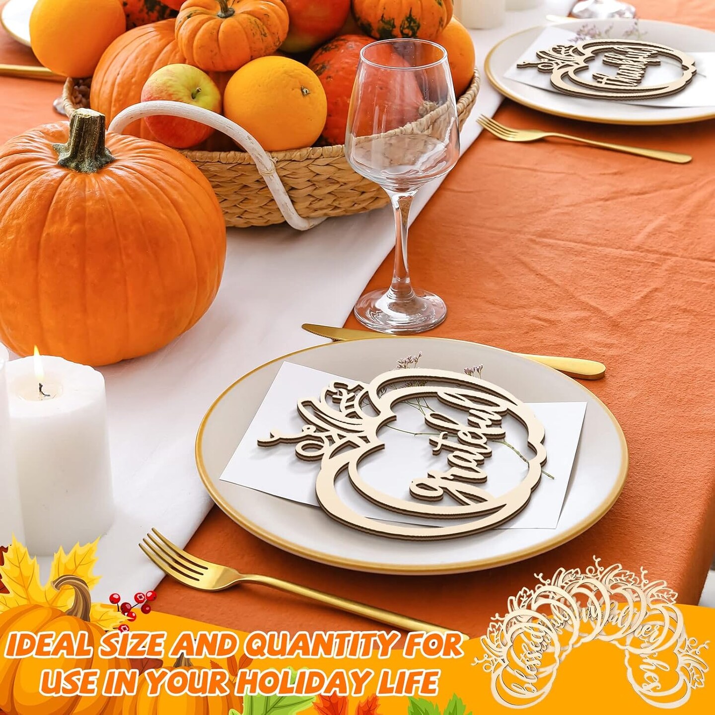 Wood Cutouts Thankful Blessed Thanksgiving Table Decor Fall Word Plate Sign Place Cards for Autumn Home Table Settings Cutouts