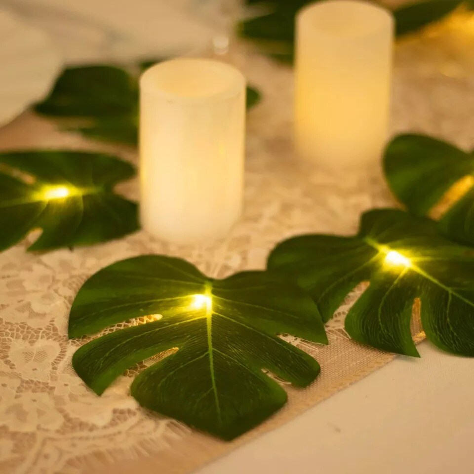 10 ft Green LED Artificial Monstera Leaves Garland String Lights Party Events