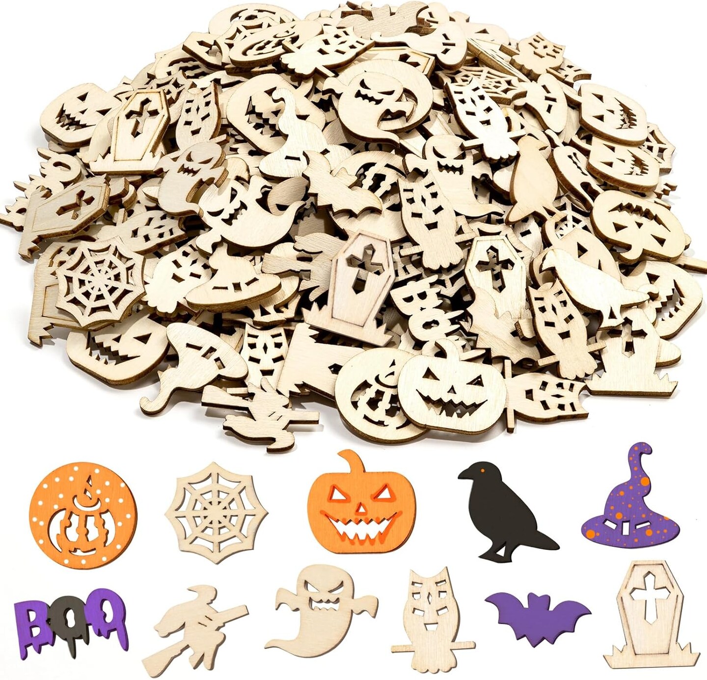 300 Pcs Halloween Unfinished Wooden