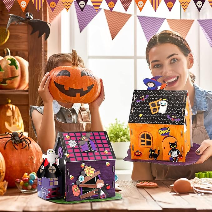 House Kit Sets of 2 Halloween Craft House Make a Haunted House Craft for Boy Girl Halloween Party Game Craft Supplies