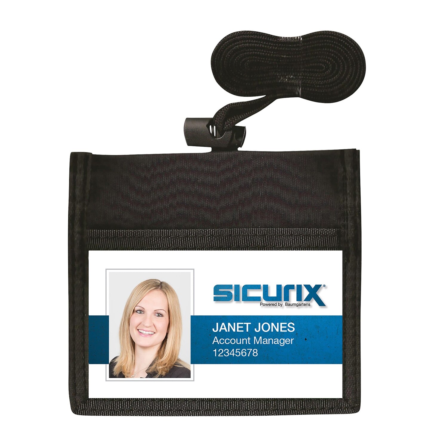 ID Neck Pouch Badge Holder, Horizontal, Adjustable Cord, 4&#x22; x 2-1/4&#x22; Insert, Black, Pack of 6