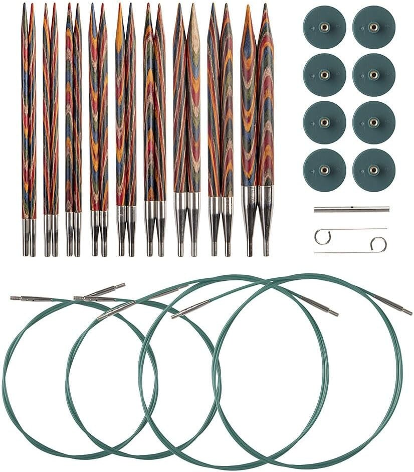 Options Wood Interchangeable Knitting Needle Set - US 4-11 (Rainbow)