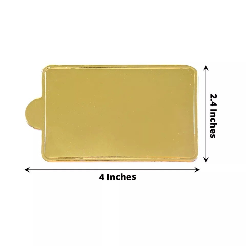 Gold 50 Metallic 4&#x22; Rectangular Cake Boards Disposable Mini Dessert Trays Party