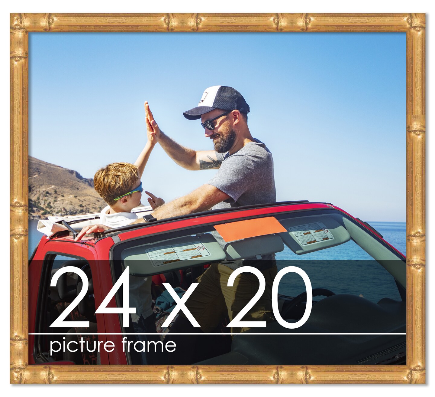 24x20 Thin Bamboo Picture Frame with UV-Resistant Acrylic &#x26; Acid Free Backing, Available in  2 Finishes - Gold and Brown