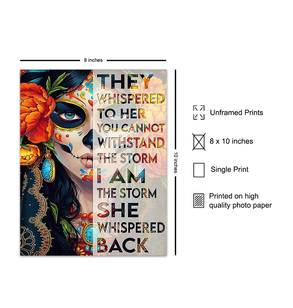 Mexican Art Regalos Para Mujer, Ninas - I Am the Storm Inspirational Wall Decor - Wall Art for Women Chicano Latinx Woman - Motivational poster