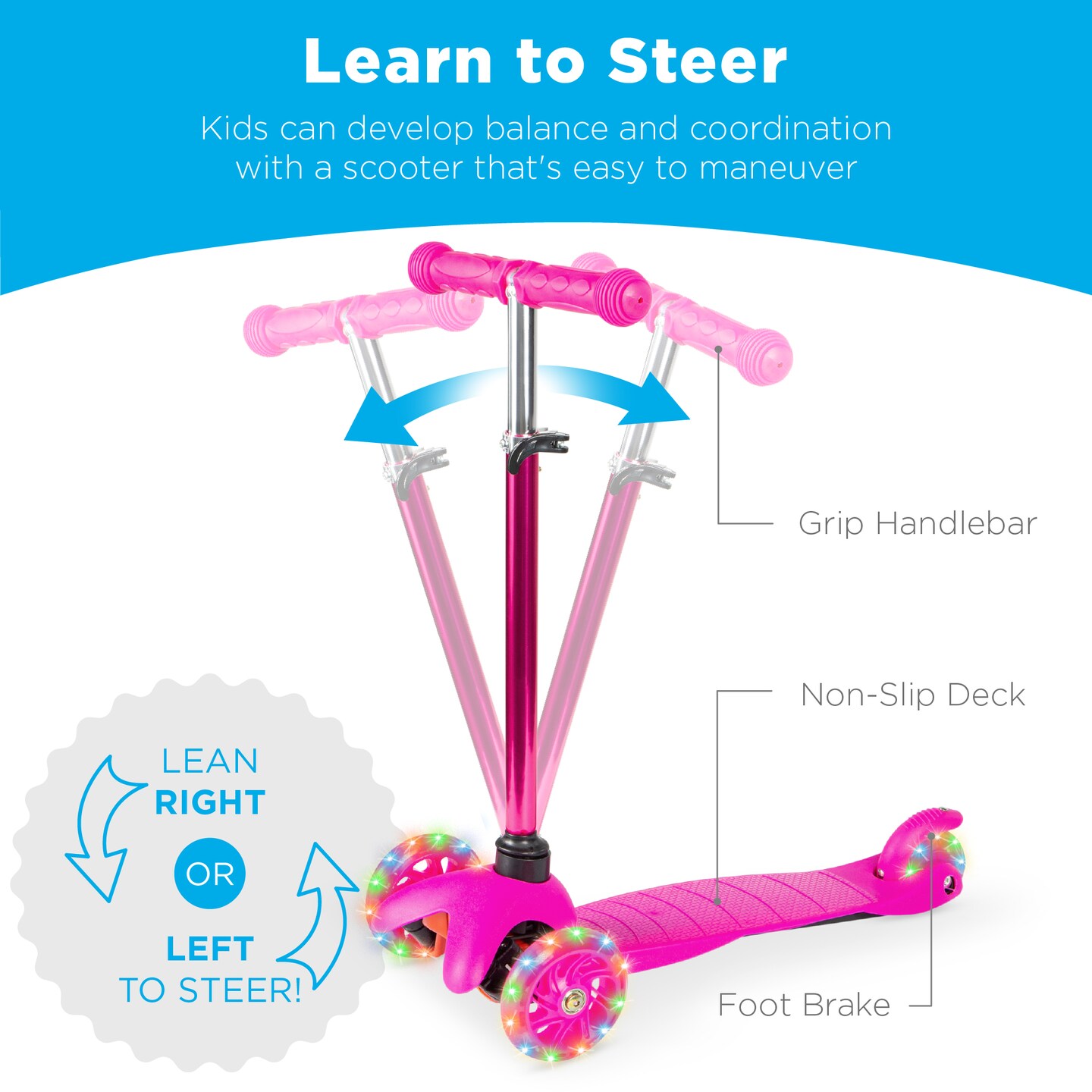 Best Choice Products Kids Mini Kick Scooter Toy w/ Light-Up Wheels and Height Adjustable T-Bar